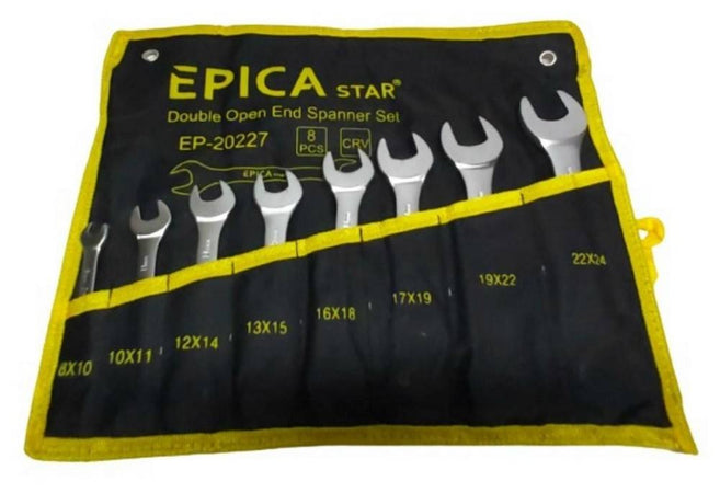Set Serie Da 8 Pezzi Chiavi Fisse 8-24 Mm A Forchetta Doppie Crome Vanadium