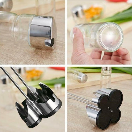 Oliera Acciaio e Vetro 4 pezzi Cucina Porta Olio Aceto Sale Pepe con Supporto