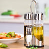 Oliera Acciaio e Vetro 4 pezzi Cucina Porta Olio Aceto Sale Pepe con Supporto