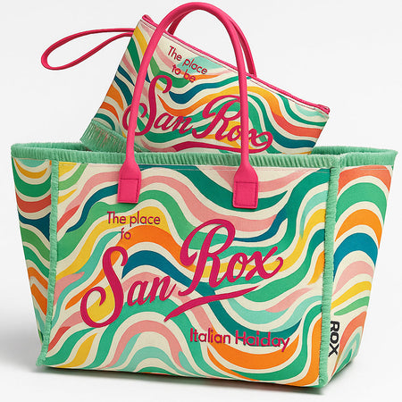 Set Borsa e Pochette Mare Design Fantasy con Frange Borsetta Organizer da Mare