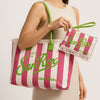 Set Borsa e Pochette Mare a Strisce Rosa con Frange Borsetta Organizer da Mare