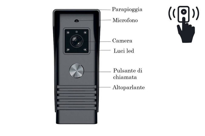 Kit Videocitofono Monofamiliare Monitor 7'' Telecamera Apriporta Rlc07