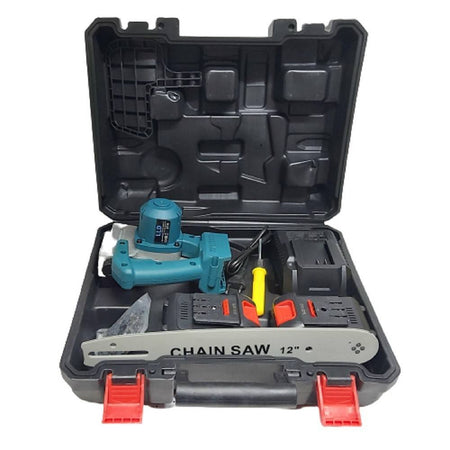 Mini Elettrosega 12" 2 Batterie 21v Con Serbatoio Olio Motosega Elettrica Valigia