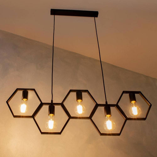Lampadario Sospensione Geometrico Esagonale E27 Industriale Nero Vintage Lp-89n