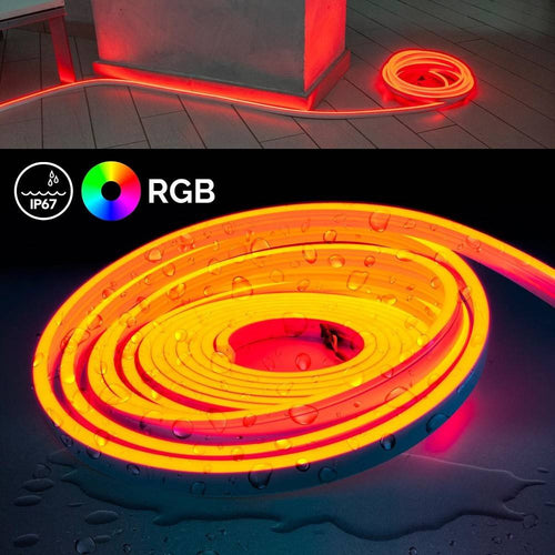 Striscia Neon Flex Led Ip67 160w Rgb 24v Luce Multicolore Esterni Bobina 10metri
