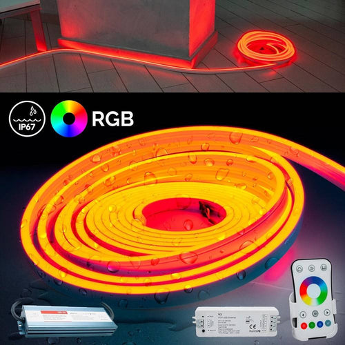 Kit Striscia Neon Flex Led 160w Ip67 Centralina Telecomando Alimentatore Rgb 24v 10mt