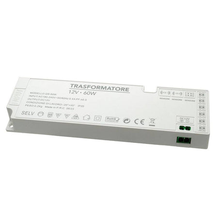 Alimentatore Slim 60w Trasformatore Corrente 12v Strisce Luci Led Sensori Qs-60w