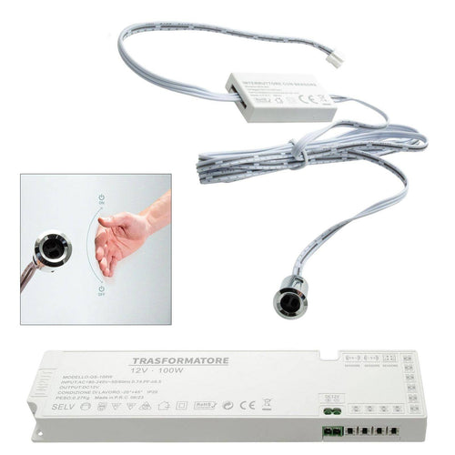 Kit Mini Interruttore Sensore Movimento Mano Luci Led Armadio Alimentatore 12v 100w