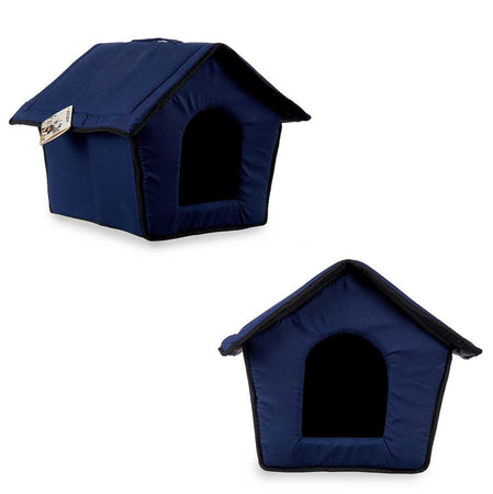 Casetta Pieghevole per Animali Domestici in Tessuto Blu 47x46x40cm Cani e Gatti