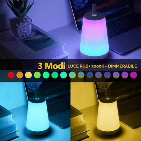 Lampada Ricaricabile Portatile Led Rgb Bambini Relax Notturna Touch Dimmerabile 3w