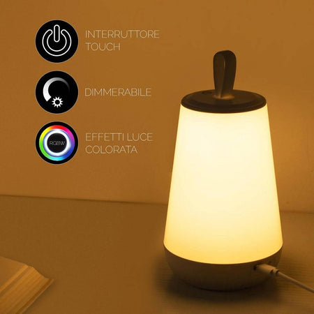 Lampada Ricaricabile Portatile Led Rgb Bambini Relax Notturna Touch Dimmerabile 3w