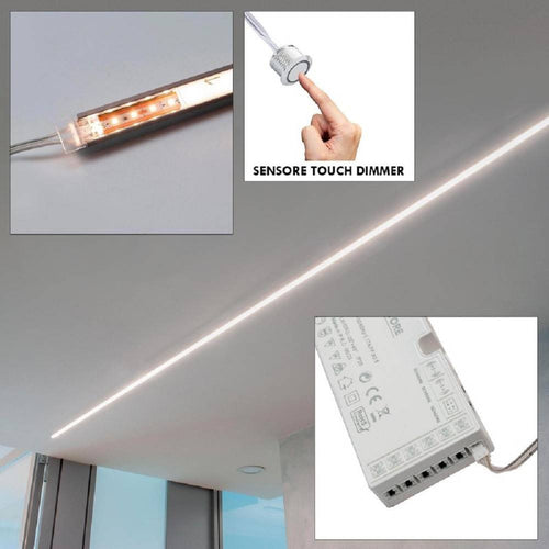 Kit 3pz Barra Led 36w Profilo Alimentatore 12v Luce 4000k Dimmerabile Sensore Touch