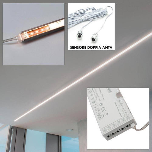 Kit 3pz Barra Led 36w Profilo Alluminio Alimentatore 12v Luce 4000k Sensore Doppio