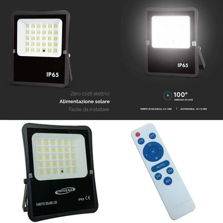 Faro Con Pannello Solare Ip65 E Sensore Crepuscolare Proiettore 50 100 200 300w