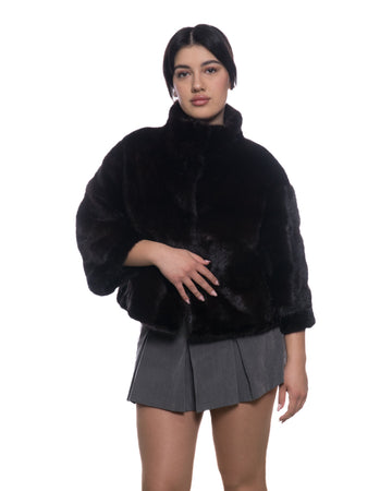 Greta - Giacca Donna Nera in vera pelliccia