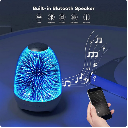 Lampada A Led Luce Notte 3d Cassa Bluetooth Integrata Effetto Fuochi Artificio