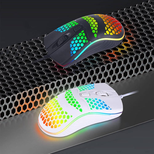 Mouse Gaming Con Filo Leggero Luci A Led Multicolor Effetto Traforato Per Pc