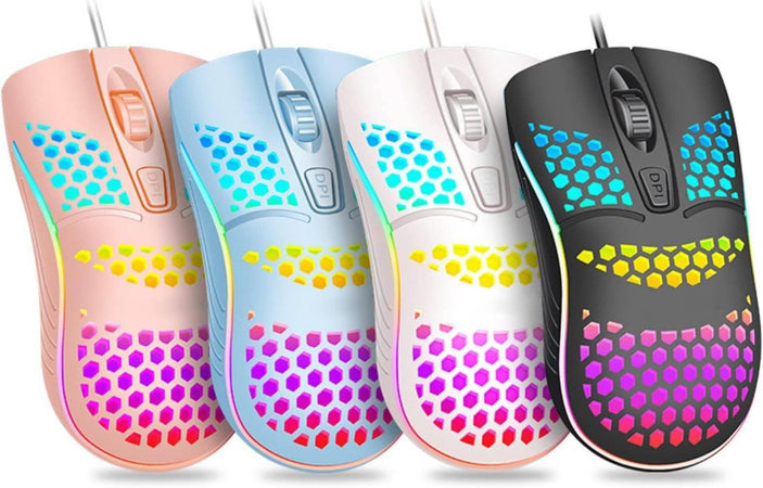 Mouse Gaming Con Filo Leggero Luci A Led Multicolor Effetto Traforato Per Pc