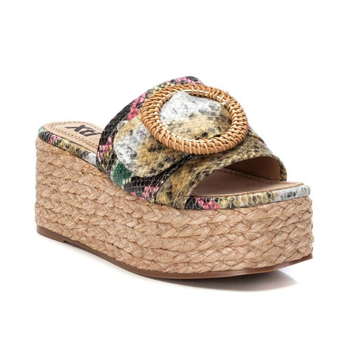 XTI Sandalo donna scalzato con zeppa cachi 142697