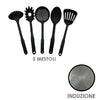 Set Padelle Induzione Pietra Antiaderenti 20/24/28 cm con Coperchi e 5mestoli Nero
