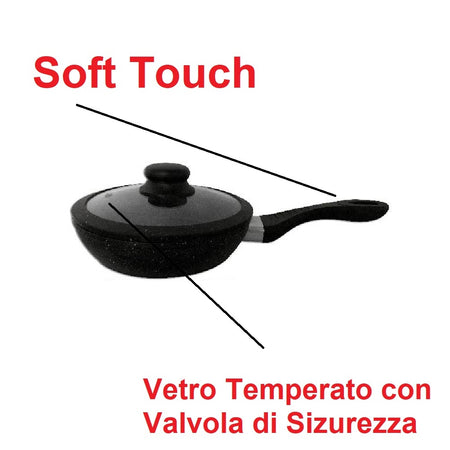 Set Padelle Induzione Pietra Antiaderenti 20/24/28 cm con Coperchi e 5mestoli Nero