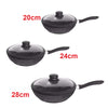 Set Padelle Induzione Pietra Antiaderenti 20/24/28 cm con Coperchi e 5mestoli Nero