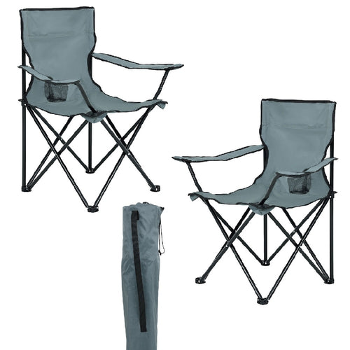 2pz Sedia Campeggio Portatile Pieghevole Telo Oxford Sacca con Maniglia H90cm Grigio