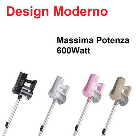 Aspirapolvere 2in1 600W Filtro Hepa Lavabile Scopa Elettrica Compatta Accessori Rosa