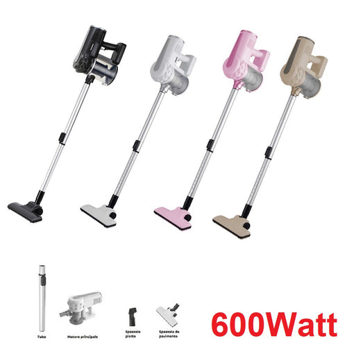 Aspirapolvere 2in1 600W Filtro Hepa Lavabile Scopa Elettrica Compatta Accessori Rosa