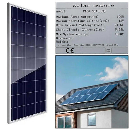 Set 4pz Pannello Per Energia Solare Fotovoltaico Policristallino 100w 18v Batteria