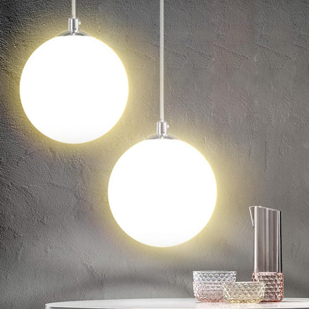 Lampadario Sospensione Moderno Vetro Sfera 35cm Design E27 Bianco Opaco Cromo