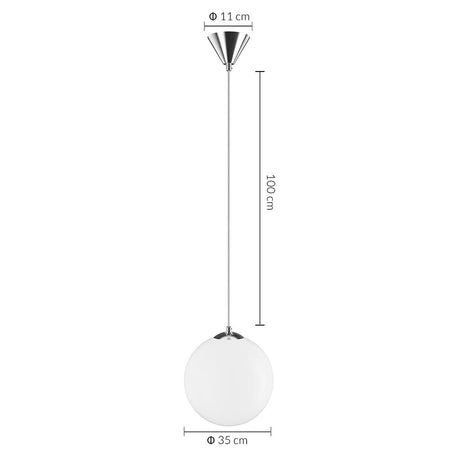 Lampadario Sospensione Moderno Vetro Sfera 35cm Design E27 Bianco Opaco Cromo