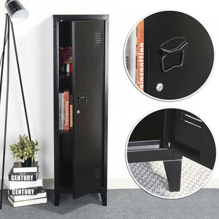 Armadietto Spogliatoio in Metallo con Chiave 1 Anta 3 Scomparti 138x38,5x38,5 Nero