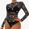 Body Con Strass In Rete Trasparente Sexy Donna Intimo In Pizzo Lingerie Babydoll