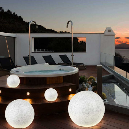 Lampada Sfera Giardino 40cm Luce Esterno Bianco Pietra E27 Decorazione da Esterno