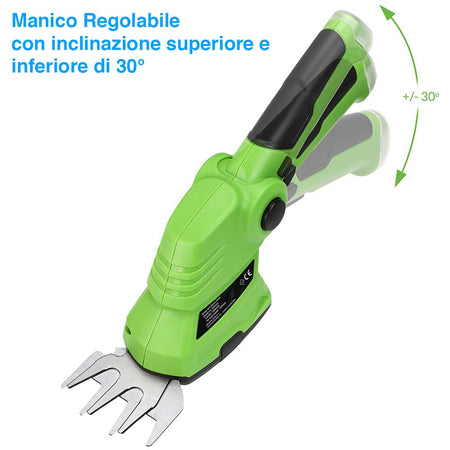 Cesoie Elettriche Ricaricabili USB Tagliaerba Tagliasiepi Doppia Lama Verde Nero