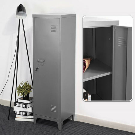 Armadietto Spogliatoio in Metallo con Chiave 1 Anta 3 Scomparti 138x38,5x38,5 Grigio