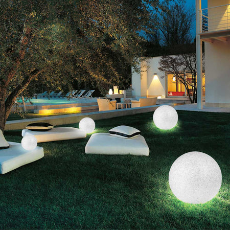 Lampada Sfera Giardino 30cm Luce Esterno Bianco Pietra E27 Decorazione da Esterno