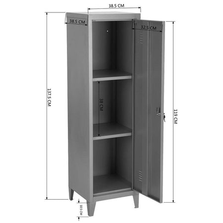 Armadietto Spogliatoio in Metallo con Chiave 1 Anta 3 Scomparti 138x38,5x38,5 Grigio