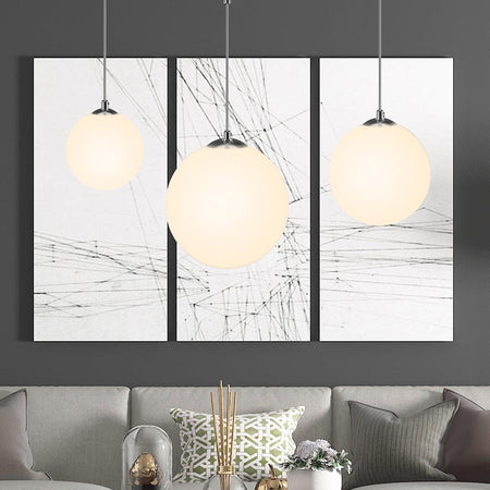 Lampadario Sospensione Moderno Vetro Sfera 35cm Design E27 Bianco Opaco Cromo