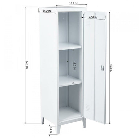 Armadietto Spogliatoio in Metallo con Chiave 1 Anta 3 Scomparti 138x38,5x38,5 Bianco