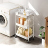 Carrello Cucina Slim Pieghevole 3Ripiani Metallo 4Ruote Freno Salvaspazio Bianco