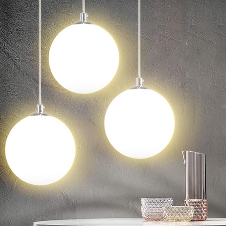 Lampadario Sospensione Moderno Vetro Sfera 25cm Design E27 Bianco Opaco Cromo