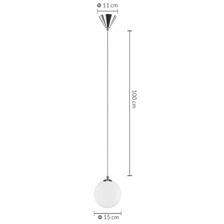 Lampadario Sospensione Moderno Vetro Sfera 15cm Design E27 Bianco Opaco Cromo