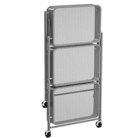 Carrello Cucina Slim Pieghevole 3Ripiani Metallo 4Ruote Freno Salvaspazio Grigio