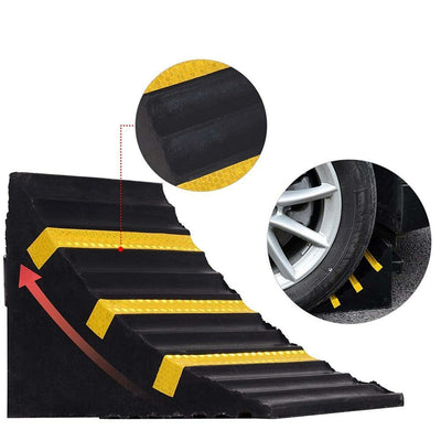 Set 2 Cunei Bloccaruote Fermaruote in Gomma Dura con Catarifrangenti 15T