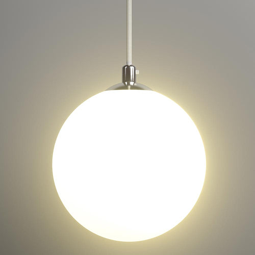 Lampadario Sospensione Moderno Vetro Sfera 25cm Design E27 Bianco Opaco Cromo