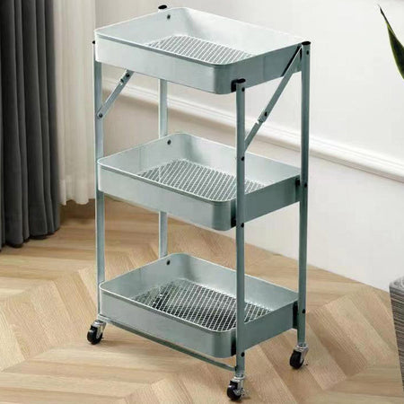 Carrello Cucina Slim Pieghevole 3Ripiani Metallo 4Ruote Freno Salvaspazio Grigio