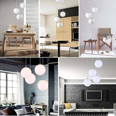 Lampadario Sospensione Moderno Vetro Sfera 15cm Design E27 Bianco Opaco Cromo