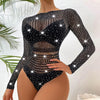 Body Con Strass In Rete Trasparente Sexy Donna Intimo In Pizzo Lingerie Babydoll